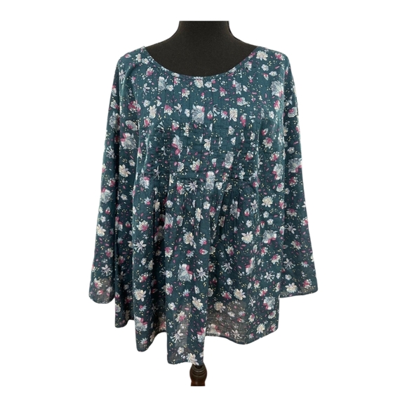J. Jill Dark Teal Floral Blouse - Picture 1 of 6